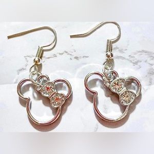 Silver Rhinestone Minnie Mouse Dangle Earrings